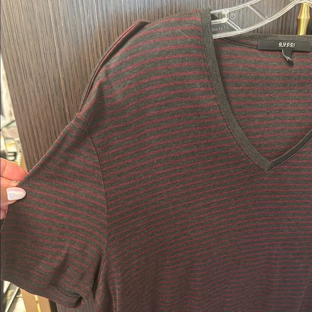 Gucci Striped V-Neck Classic Short Sleeve Shirt